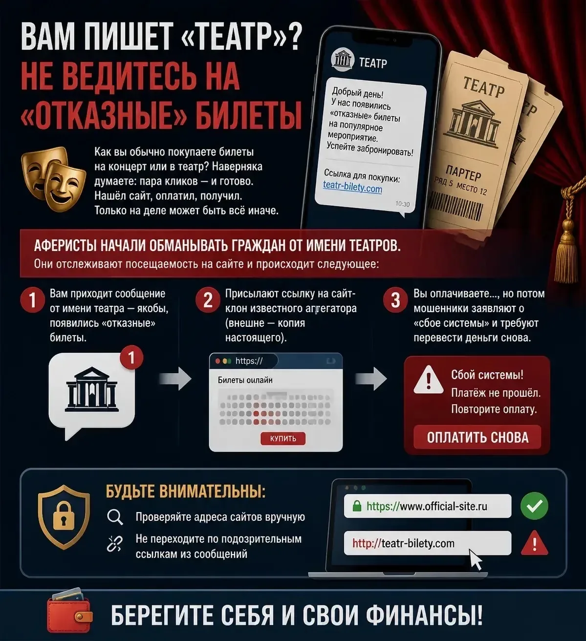 Вот билет на балет  🎟️Вам пишет «театр»? Не ведитесь на «отказные» билеты  Как вы обычно покупаете б