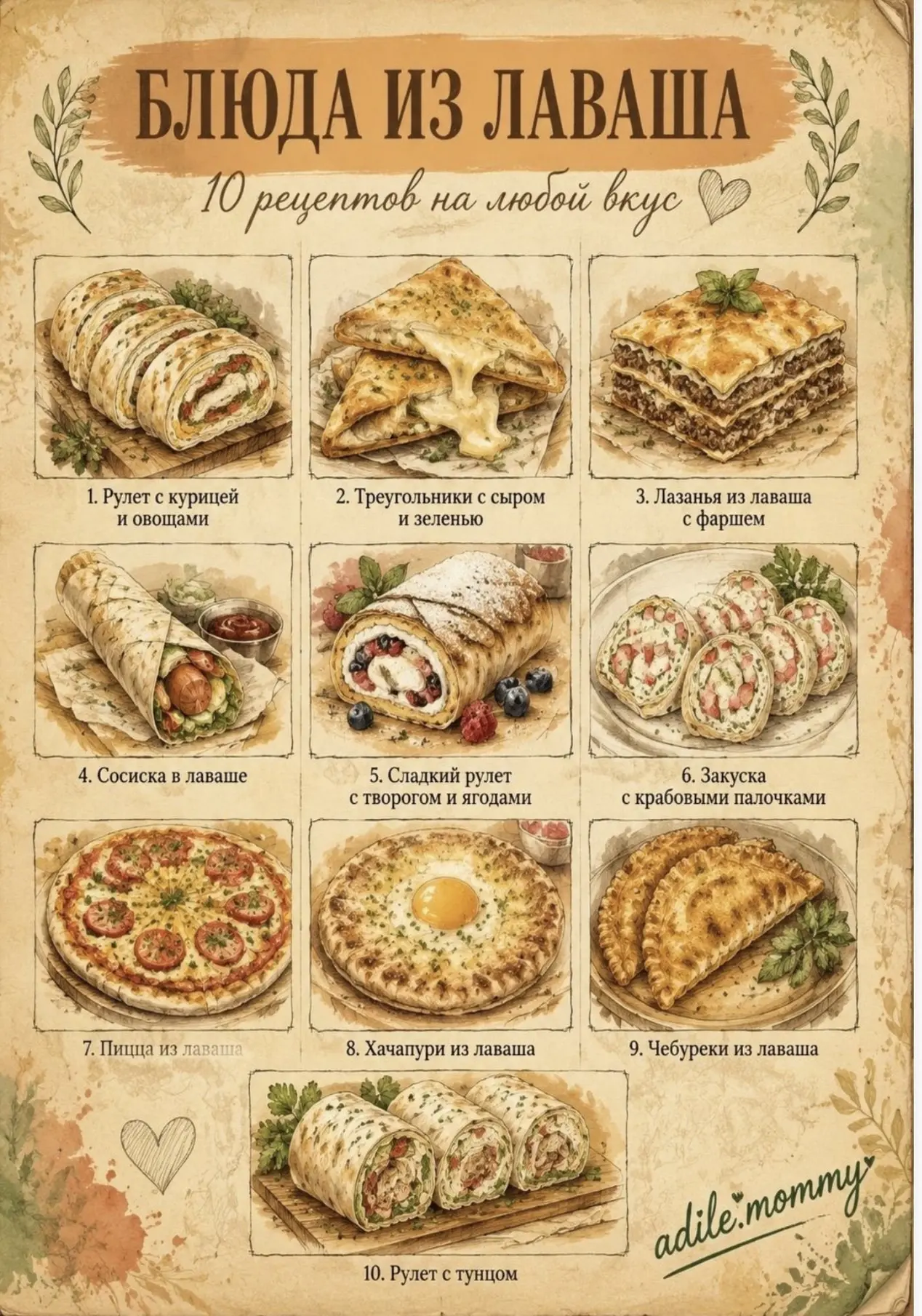 Лаваш-универсальный продукт на все случаи жизни 🌯

Я собрала 10 проверенных рецептов, чтобы вы могл