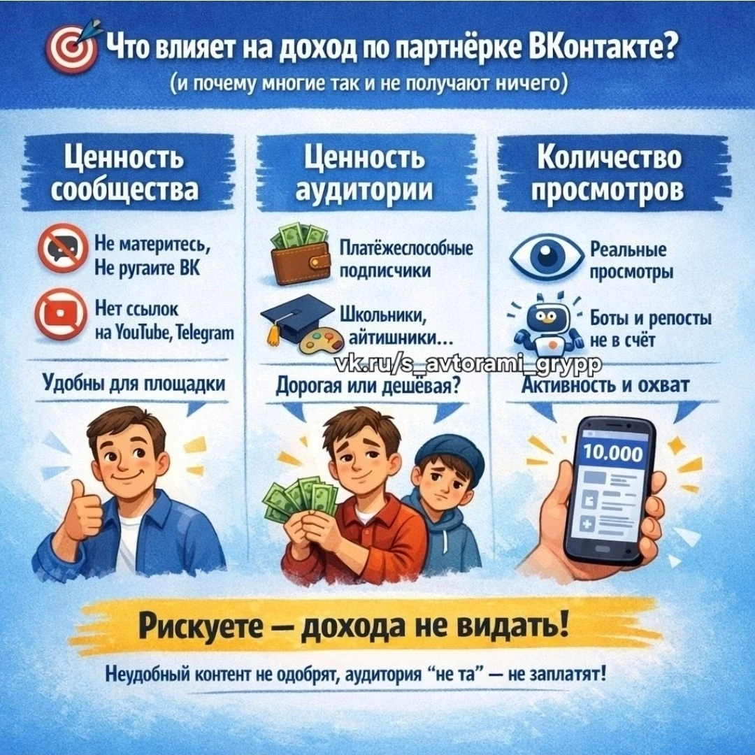 Что влияет на доход по партнерке в вк.