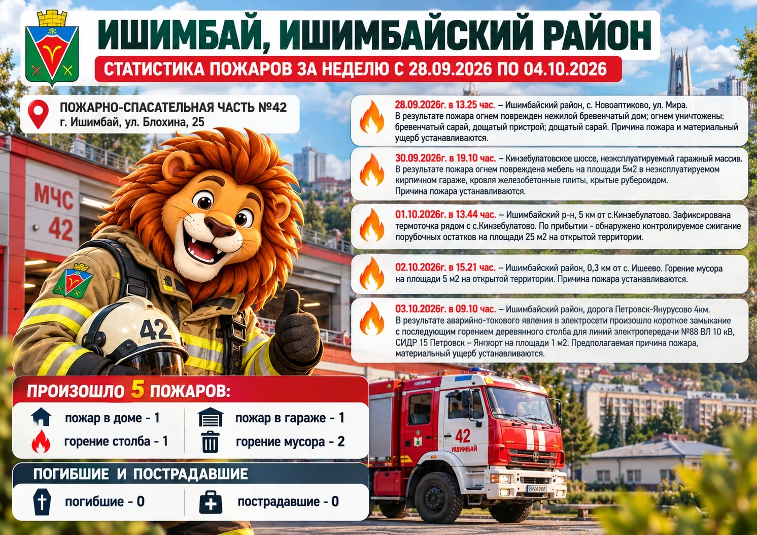 🔥 За неделю в Ишимбае и районе произошло 5 пожаров