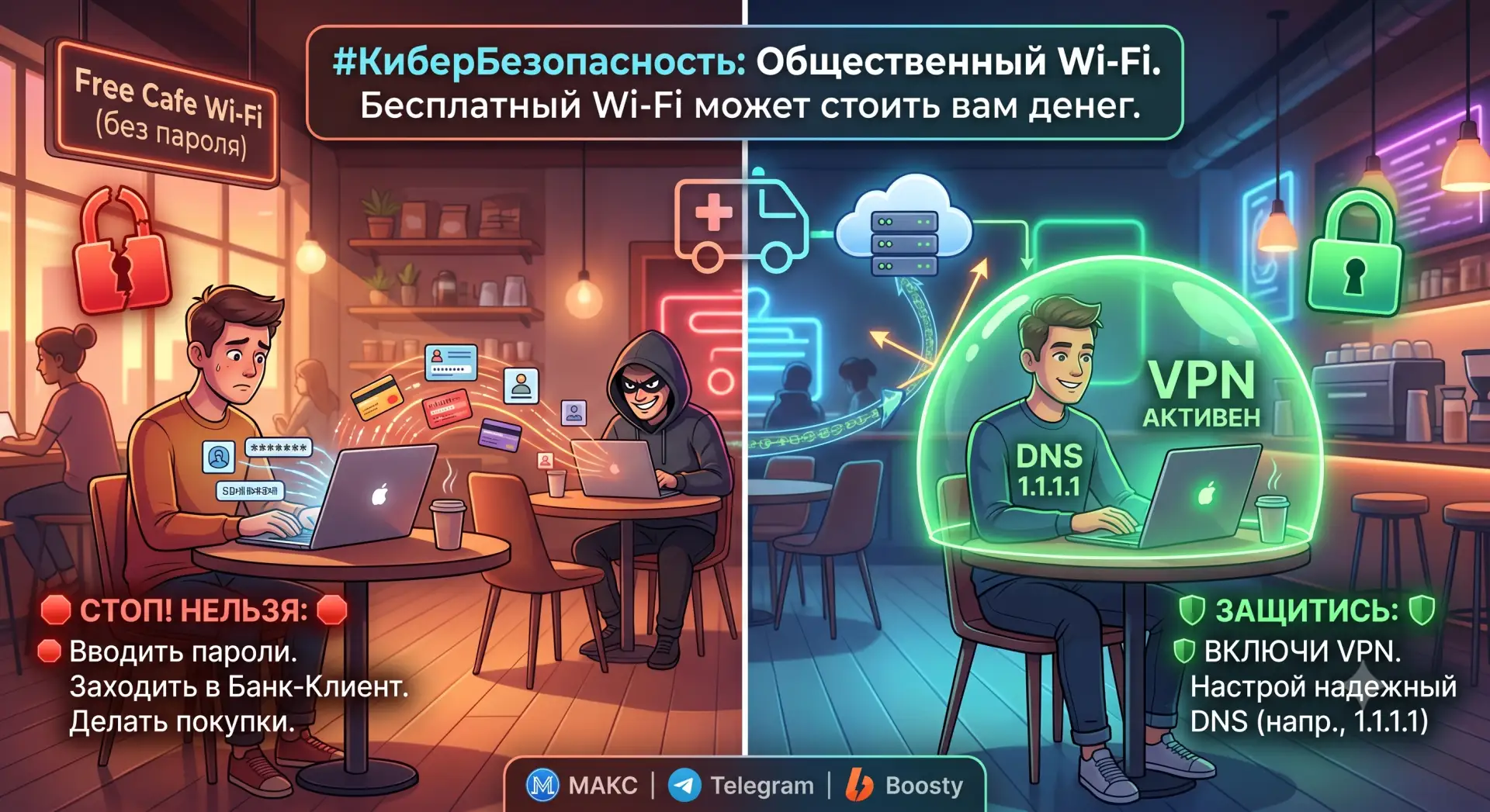 ☕ #КиберБезопасность: Бесплатный Wi-Fi в кафе может стоить вам денег.

Вы берете любимый кофе, садит