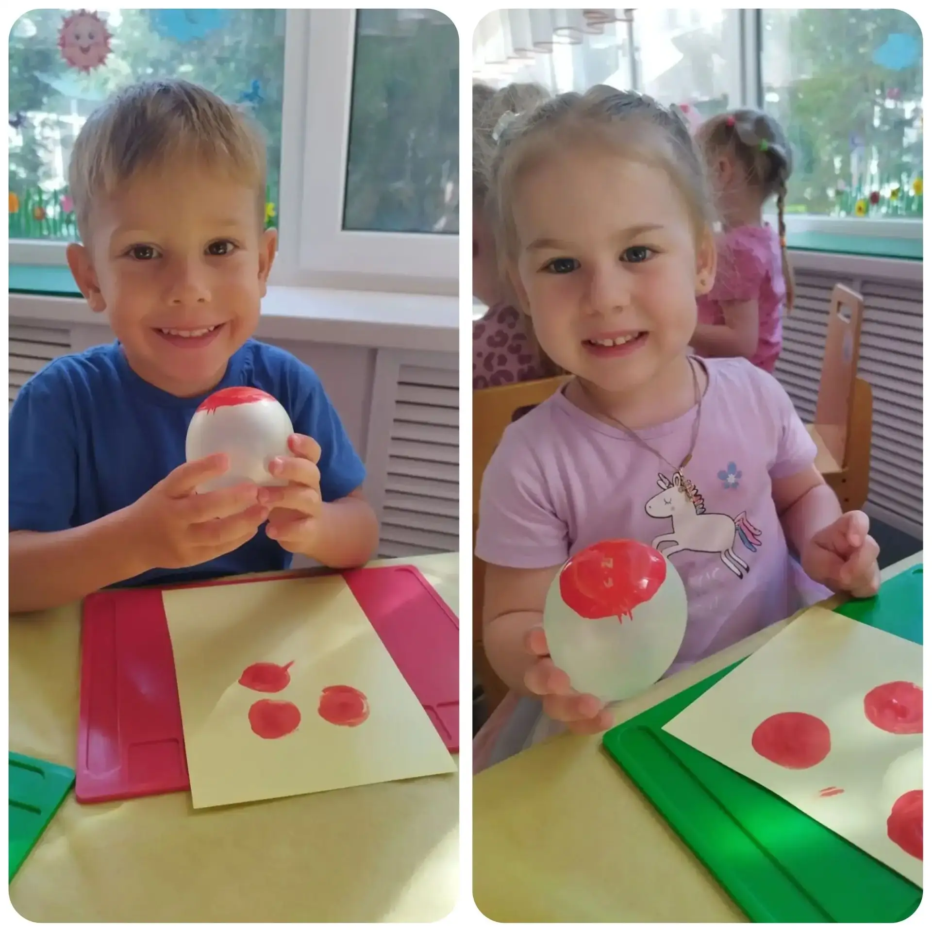 🎈🎨🫟Сегодня в группе «Радуга» было необычное рисование! Вместо кисточки - шарик!