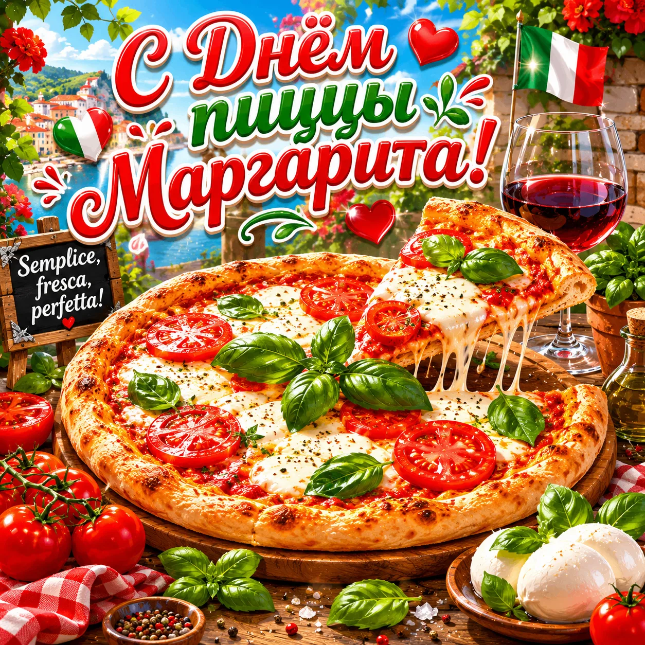 🍕 С Днём пиццы «Маргарита»! 

Пусть ваш день будет таким же солнечным, вкусным и ароматным, как это