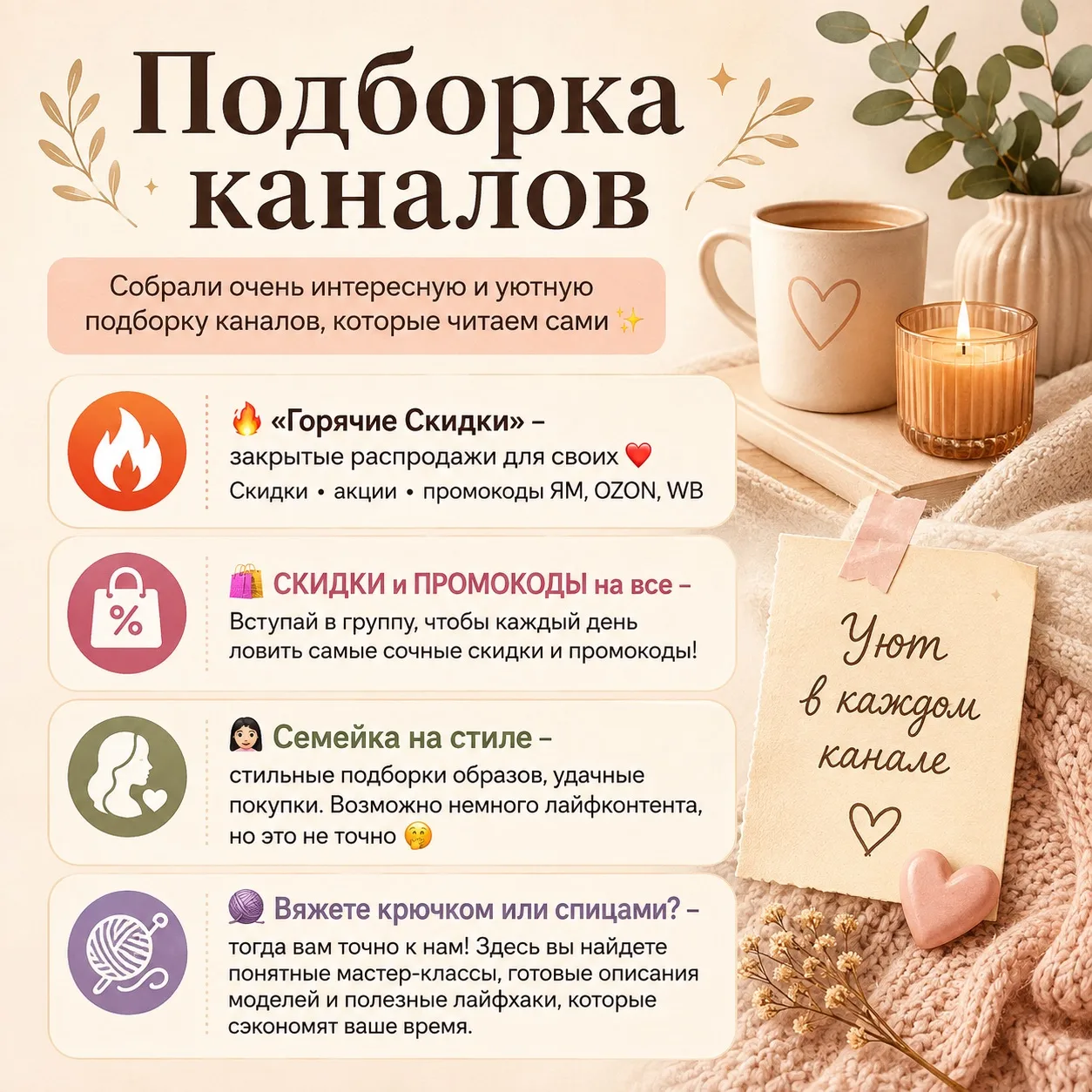 Собрали очень интересную и уютную подборку каналов, которые читаем сами ✨