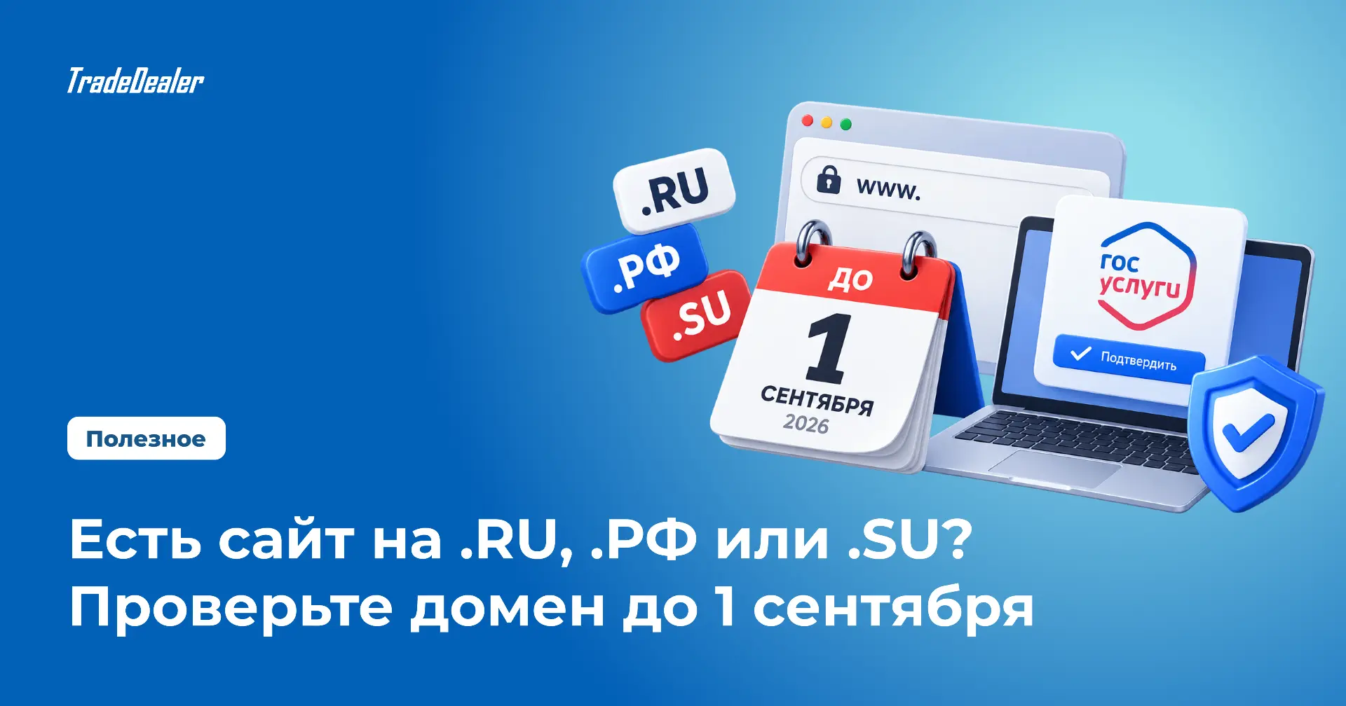 С 1 сентября 2026 года администраторы доменов .RU, РФ. и .SU должны пройти идентификаци...