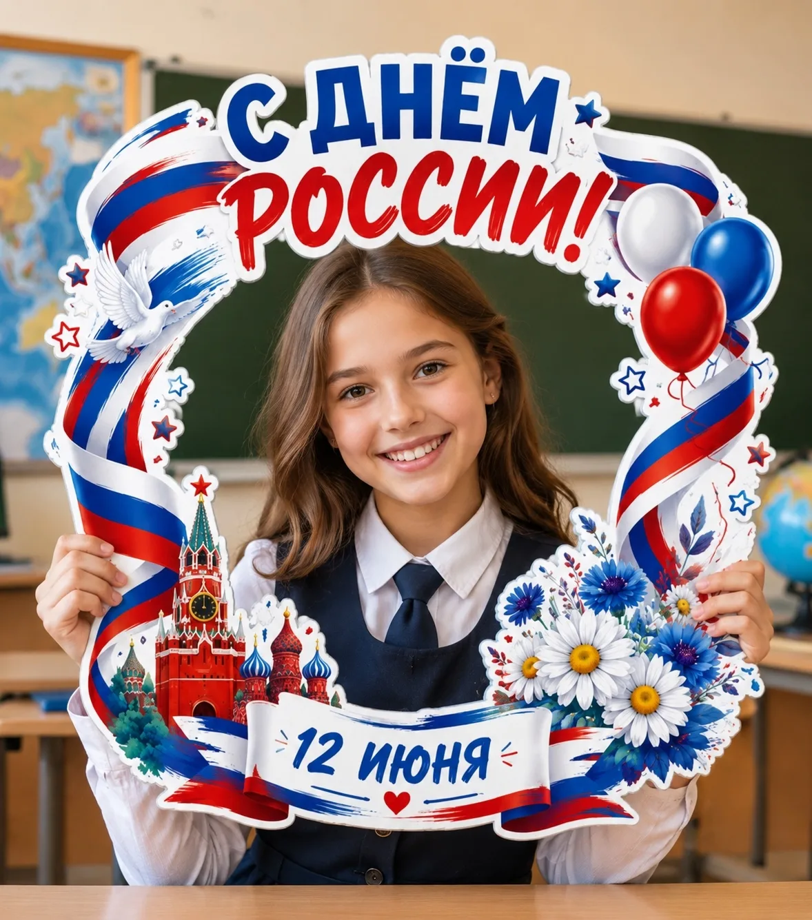 Красивая фоторамка «С Днём России» для ваших прекрасных фото в значимый для нашей страны праздник 😍