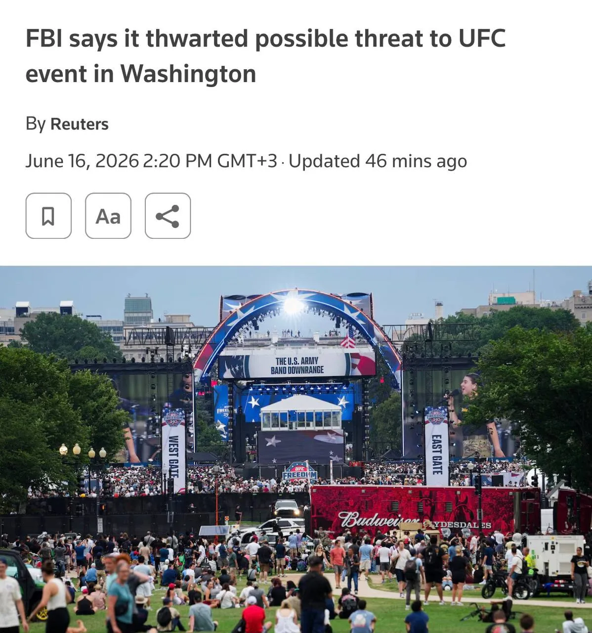 ⚡️ Атаку дронов со взрывчаткой и снайперов на турнир UFC у Белого дома предотвратило ФБР, — Reuters.