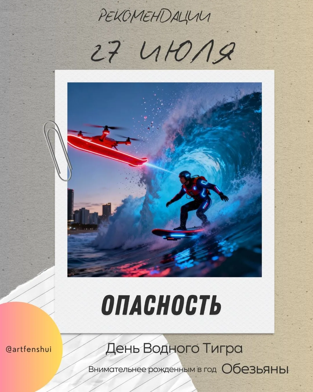 ☀️ Здравствуйте, друзья!

27 июля — 8️⃣ День Опасности

День требует повышенной осмотрительности. Эн