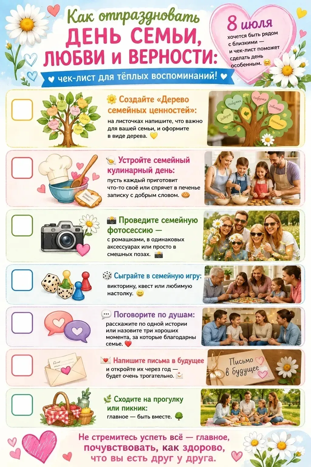 🎉 Как отпраздновать День семьи, любви и верности: чек‑лист для тёплых воспоминаний! 🎉8 июля хочетс