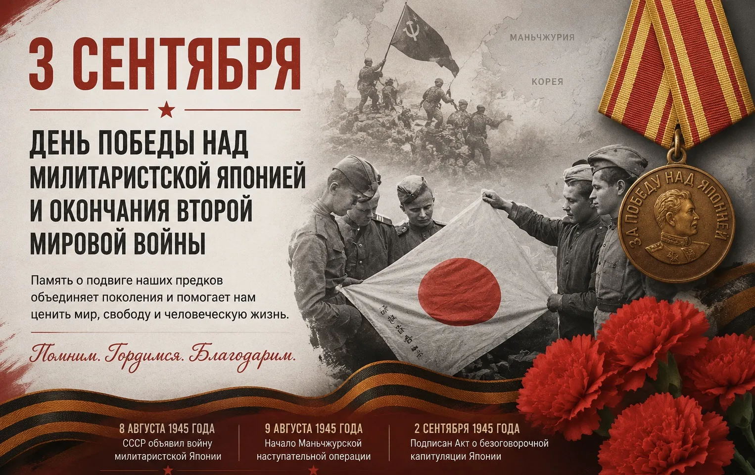 3 сентября — День Победы над милитаристской Японией и окончания Второй Мировой войны