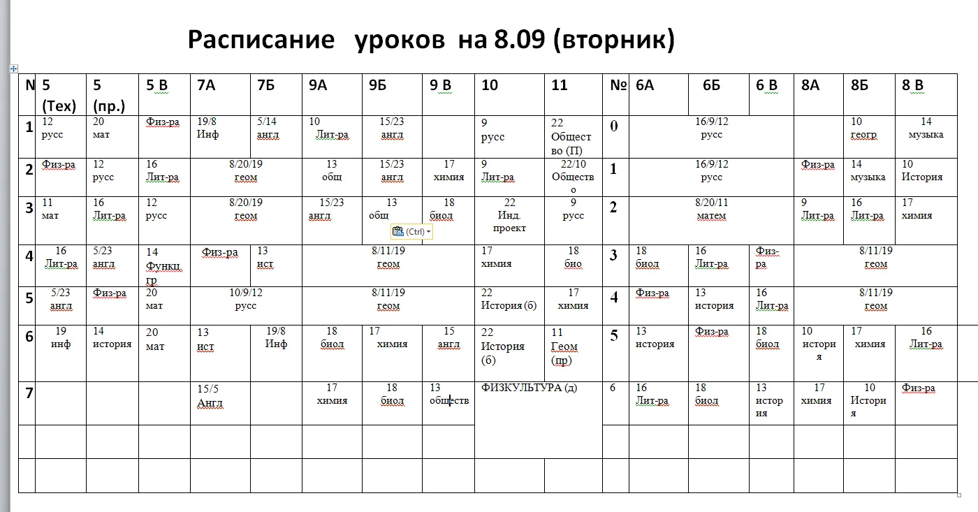 ИЗМЕНЕНИЯ В РАСПИСАНИИ НА 08.09