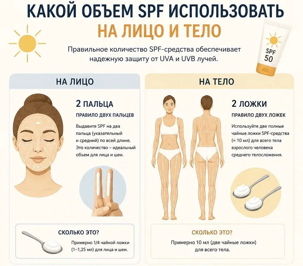 Выкладываю подробную инфографику о том, какой объем солнцезащитного средства нужен на л...