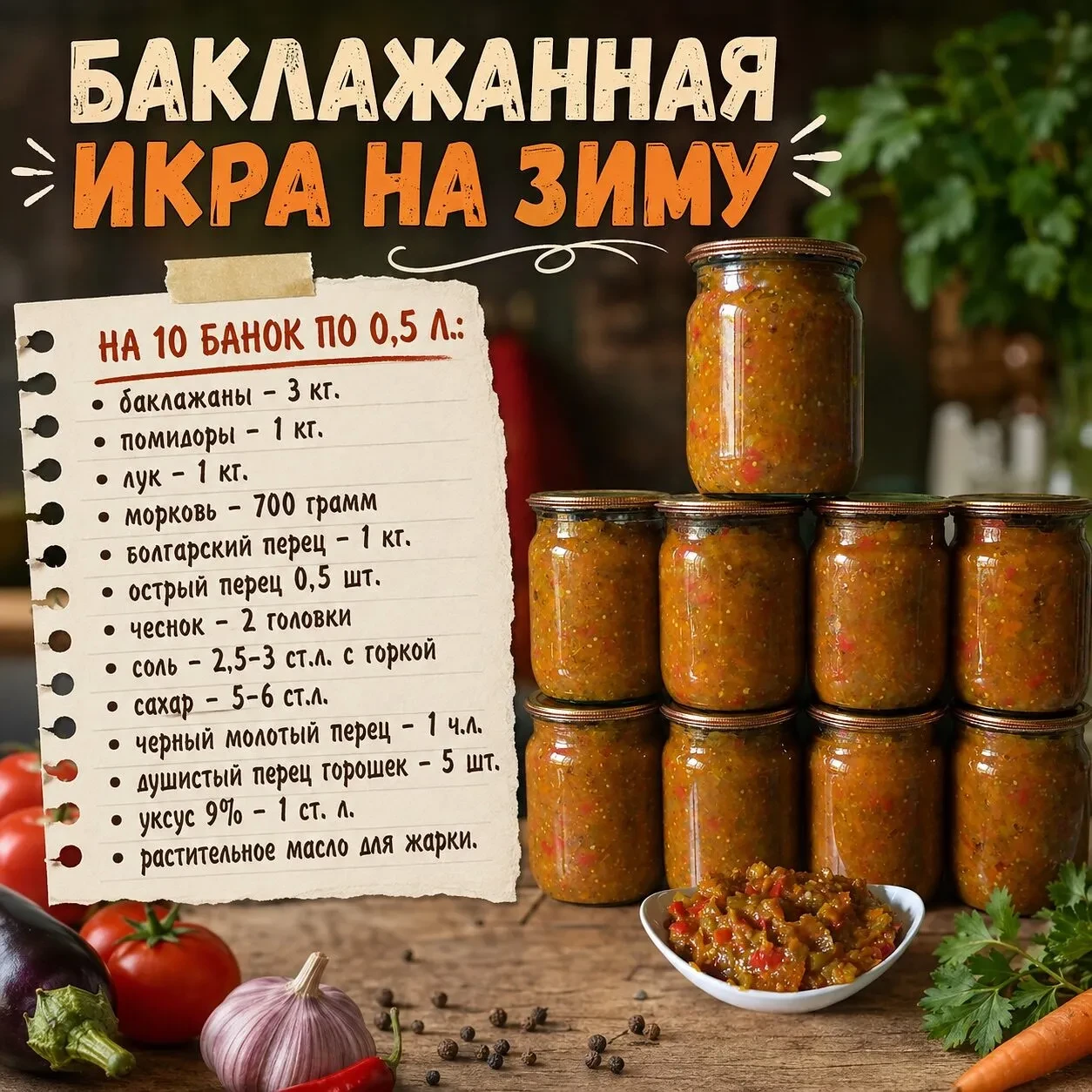 КУСНАЯ БАКЛАЖАННАЯ ИКРА НА ЗИМУ