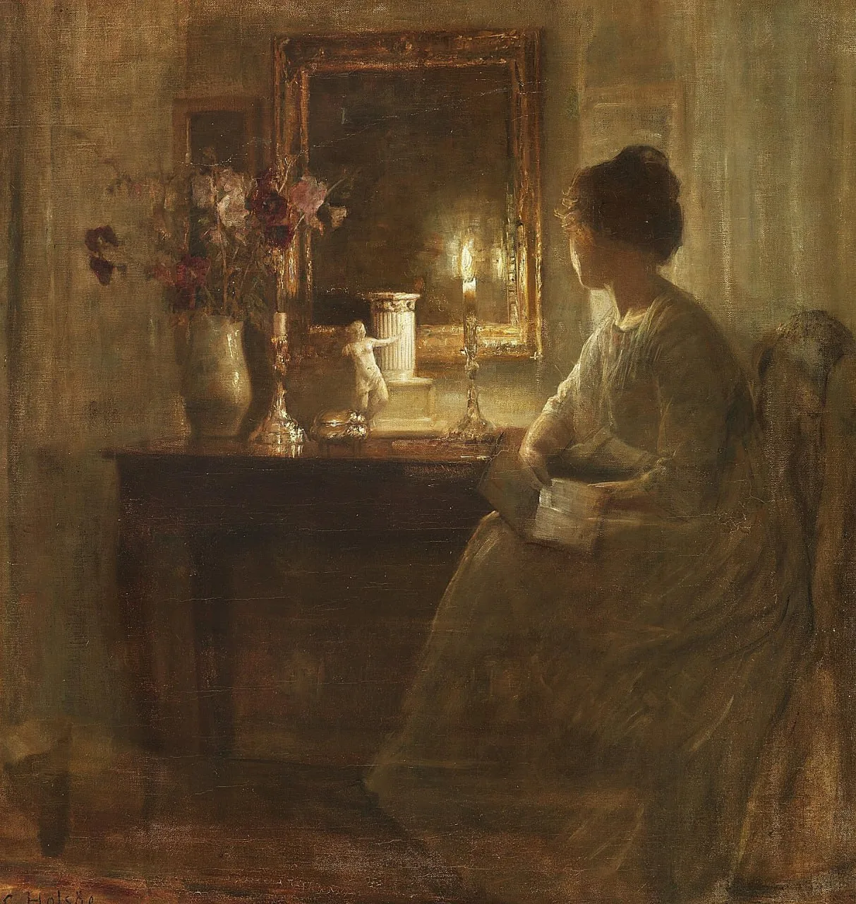 «Интерьер с женщиной», датский художник Карл Вильгельм Холсо (1863–1935 годы).