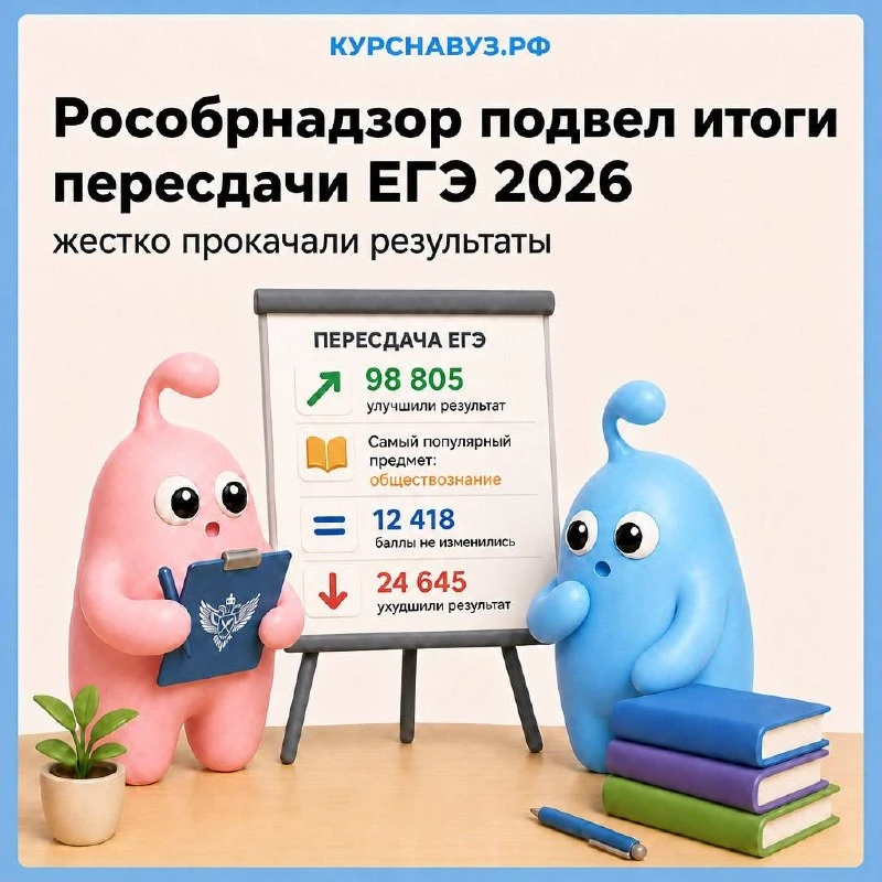 ⚡️ Рособрнадзор подвел итоги пересдачи ЕГЭ

🌟98 805 человек улучшили результат на пересдаче. 
🌟Сам