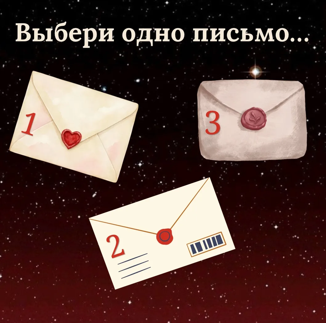 Выбери письмо 💌 и узнай, что готовит тебе ближайшее будущее.

Перед тобой 3 таинственных письма.
Од