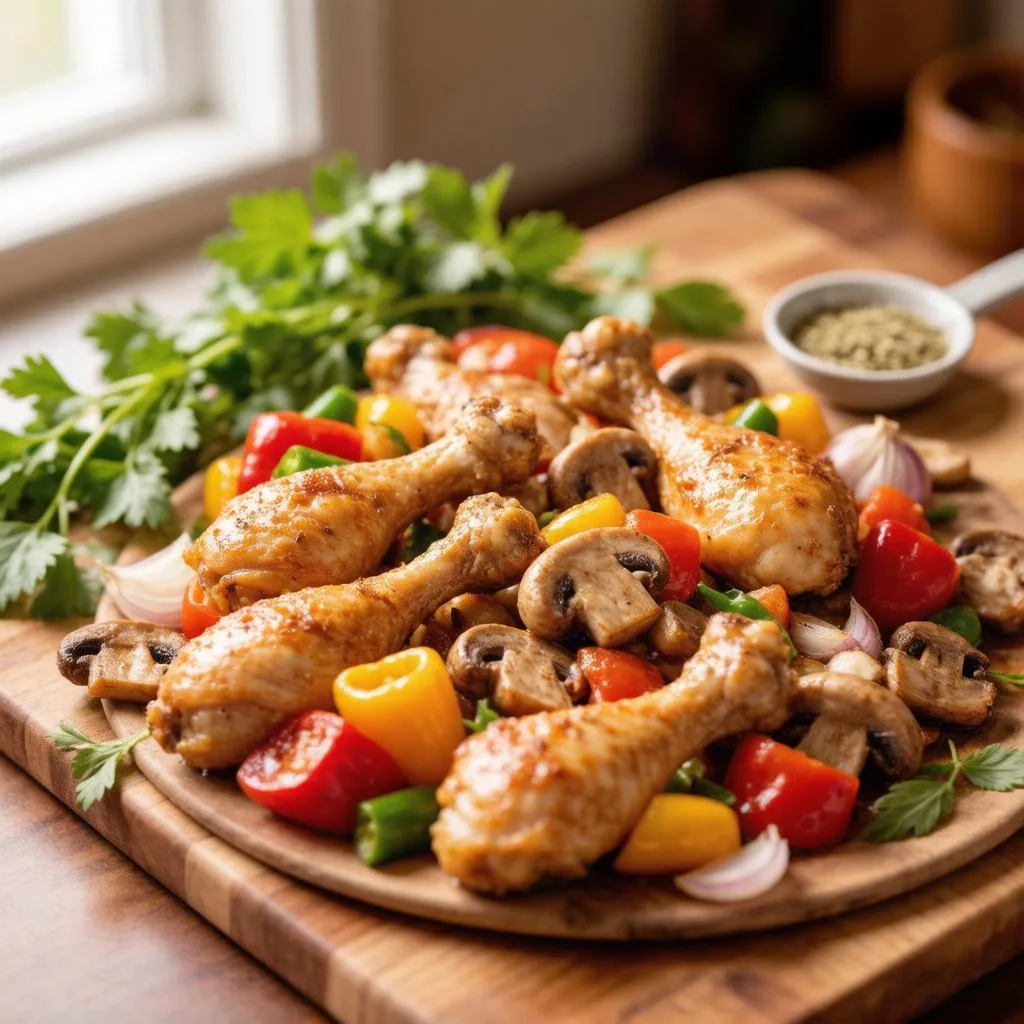Курочка с грибами и овощами.