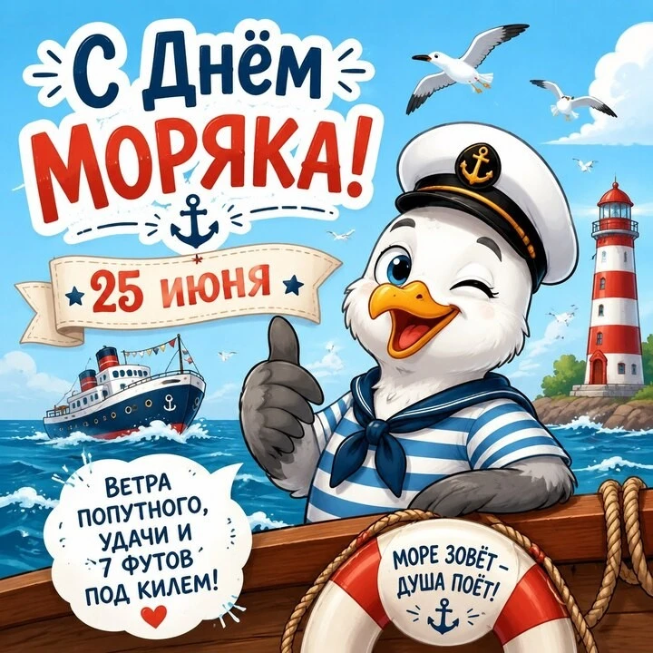 ⛴️ День моряка (его ещё называют Днём мореплавателя) отмечают 25 июня. 
Это международная дата. Её у