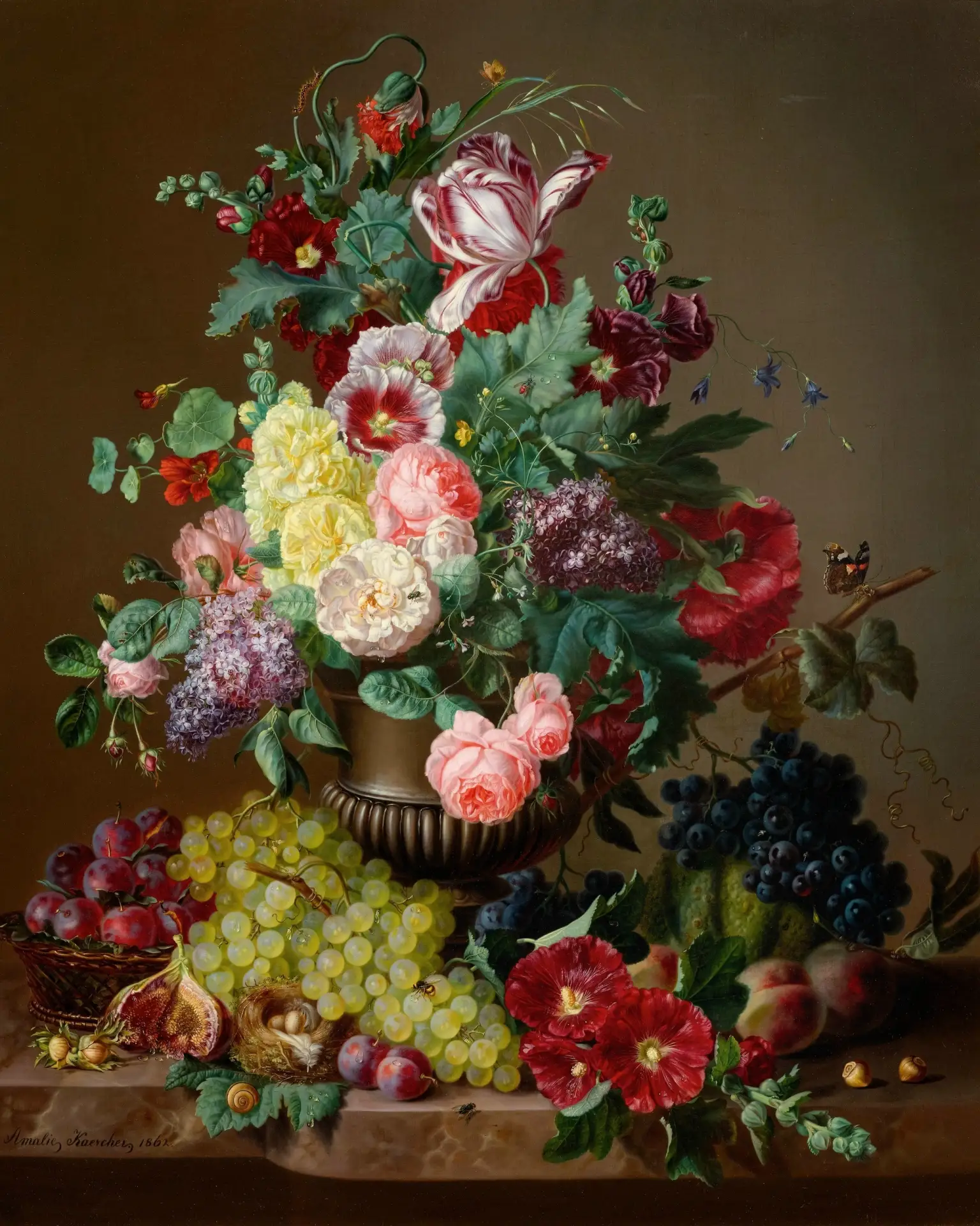 «Натюрморт с цветами и фруктами» (Blumenstillleben mit Früchten), 1862 г.