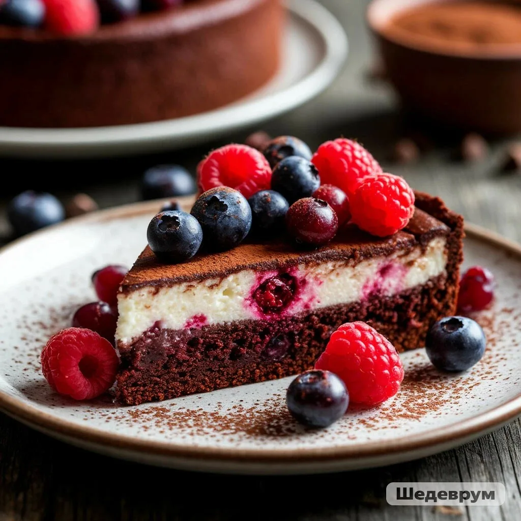 ШОКОЛАДНОЕ ПИРОЖНОЕ С ТВОРОГОМ И ЯГОДАМИ НА СТЕВИИ 🍫🧀🍓