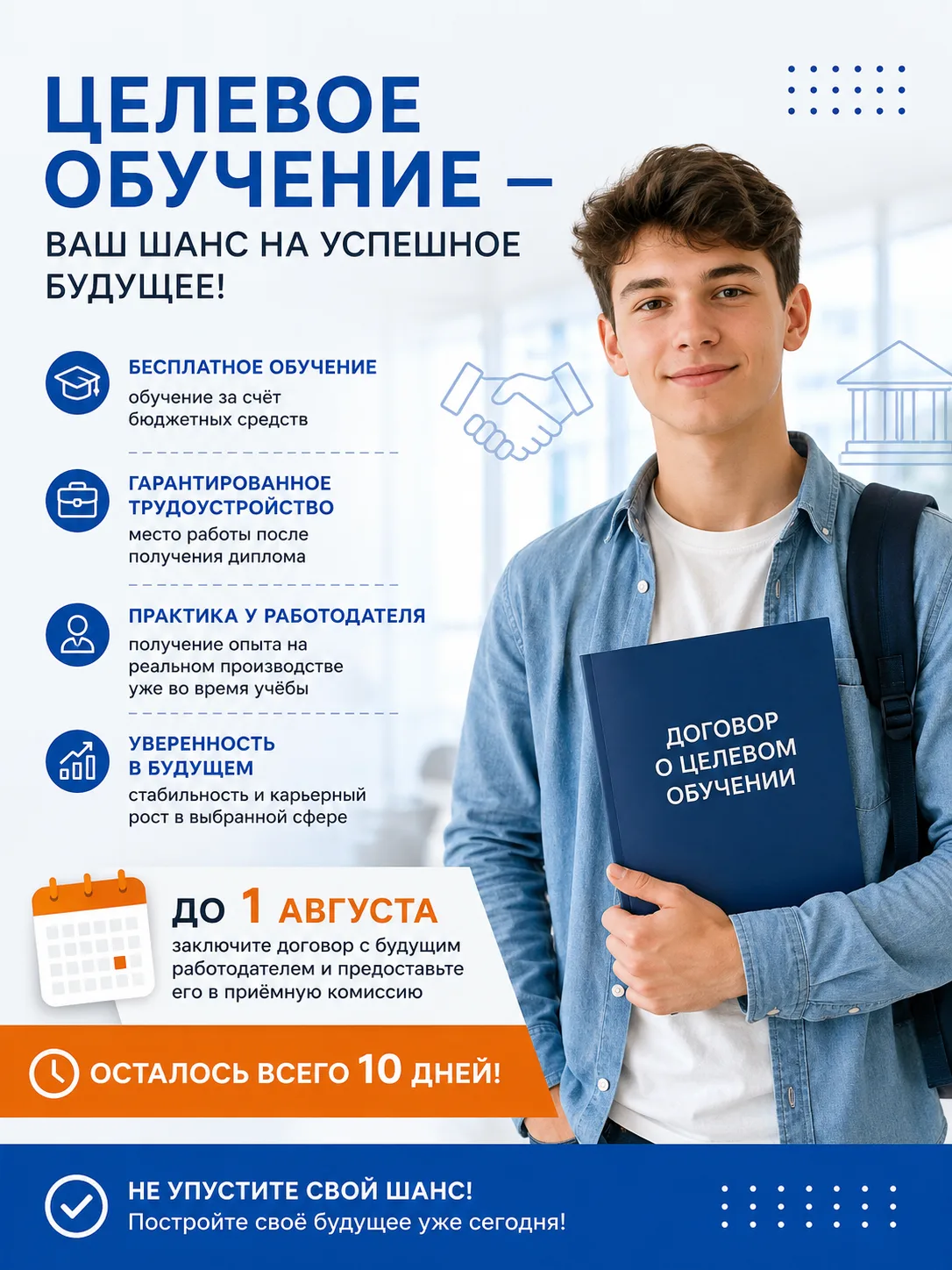 УВАЖАЕМЫЕ АБИТУРИЕНТЫ!
Приглашаем Вас воспользоваться возможностью первоочередного зачисления на цел