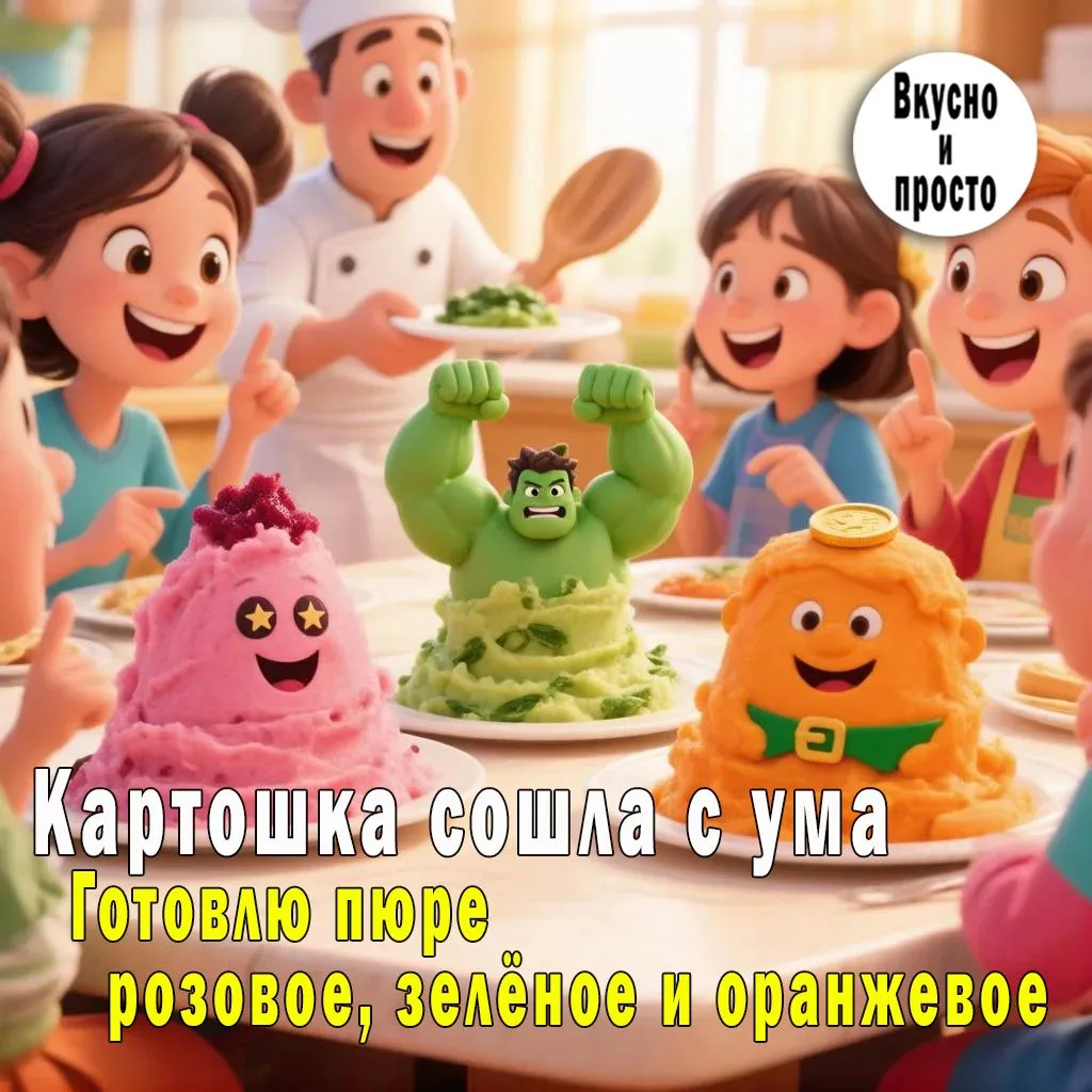 «Картошка сошла с ума» Готовлю пюре розовое, зелёное и оранжевое. Дети требуют это вмес...