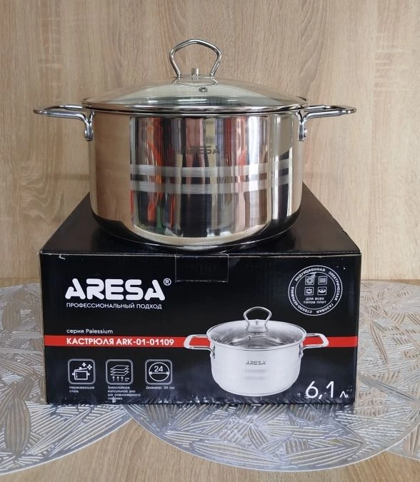 НОВИНКА !!! Серия Palessium от ARESA
Кастрюля ARESA 6,1л, цена 2165,0 руб.
Кастрюля ARESA 4,7л, цена