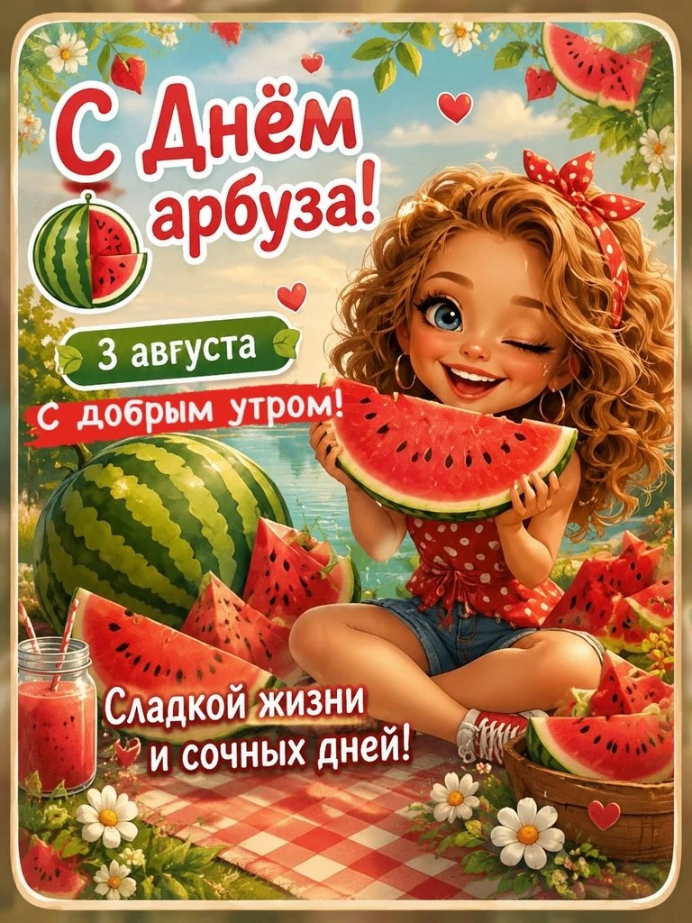 ✅3 августа- Международный день арбуза, полезной и вкусной ягоды, которую выращивают по всему миру.

