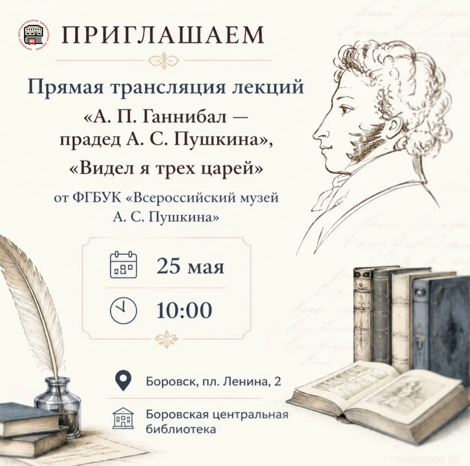 ✍🏻 Приглашаем на лекции от ФГБУК «Всероссийский музей А. С. Пушкина»!