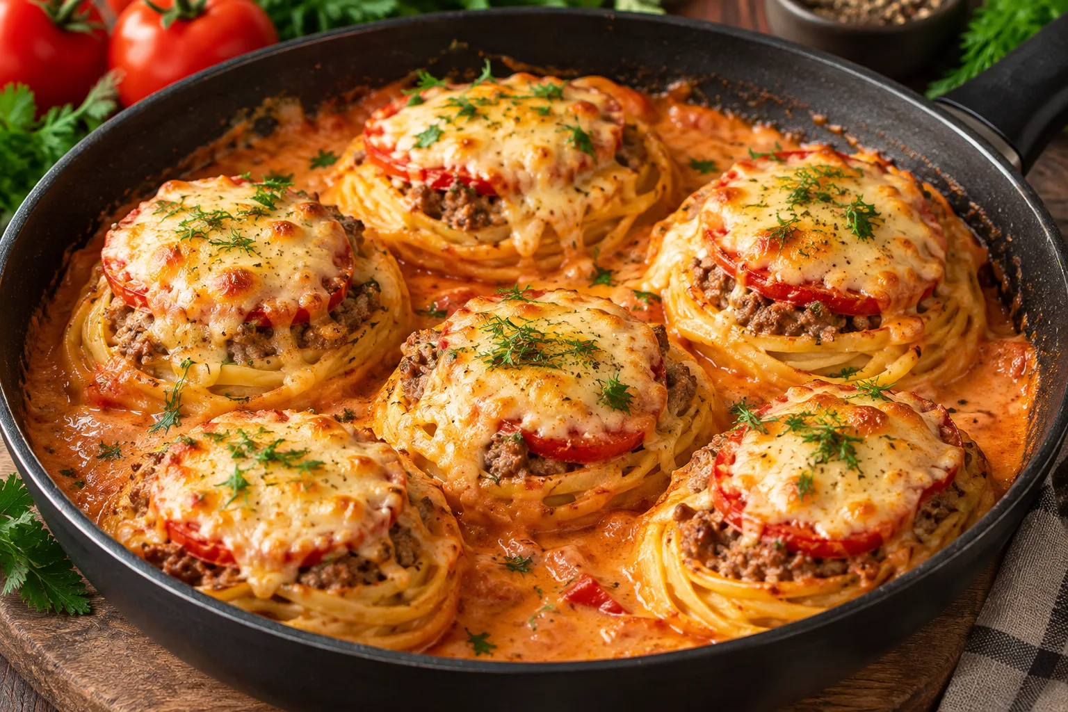 🍝 Макаронные гнёзда с фаршем