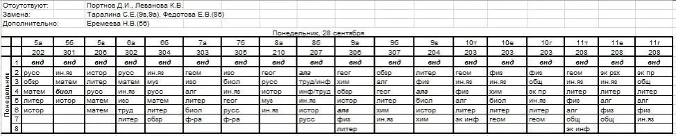 Расписание на 28 сентября 🧐