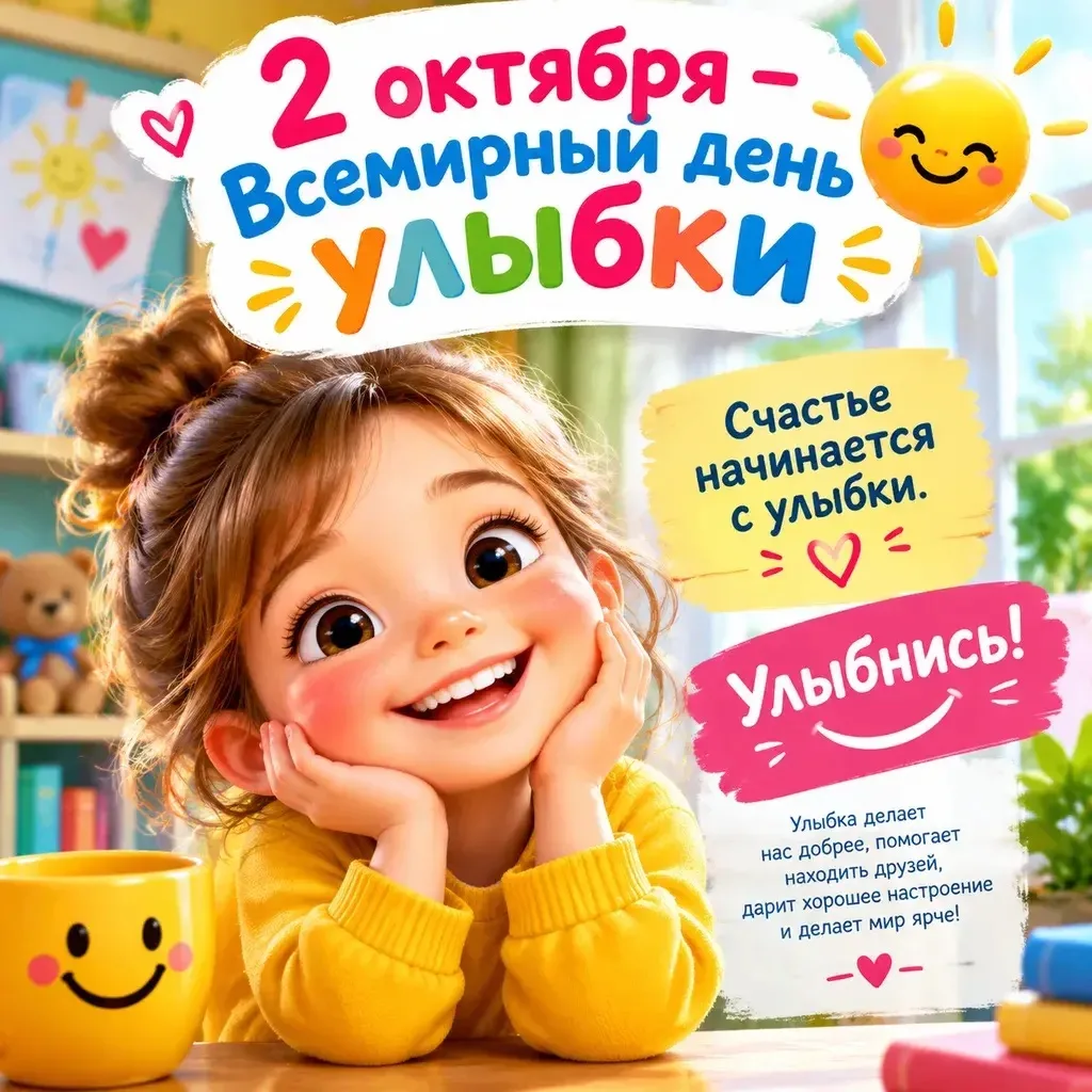 Сегодня, 2 октября, Всемирный день улыбки! 🌞 Давайте подарим друг другу немного радост...