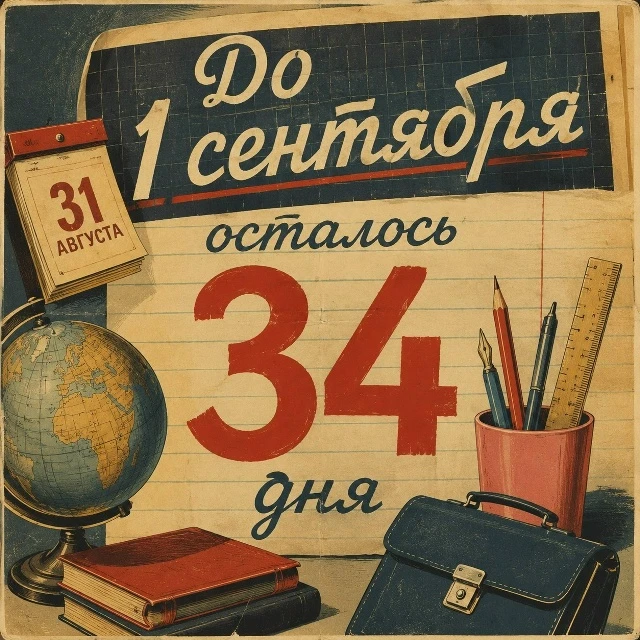 💢ДЕНЬ X НАСТУПИЛ!
Считаем вместе: до линейки 1 сентября осталось ровно 34 дня. Это же магическое чи