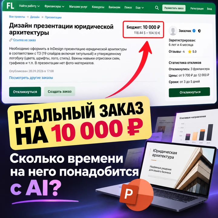 💼 Это реальное объявление с биржи фриланса: дизайн презентации, 19 слайдов, бюджет 10 ...