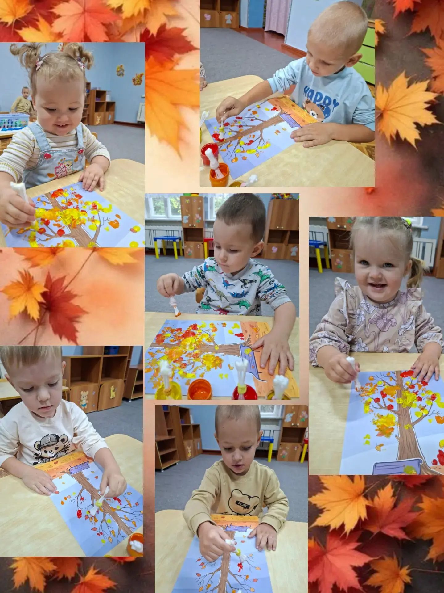 🍁🍂🍃 Осеннее волшебство: рисуем листики ватными палочками!