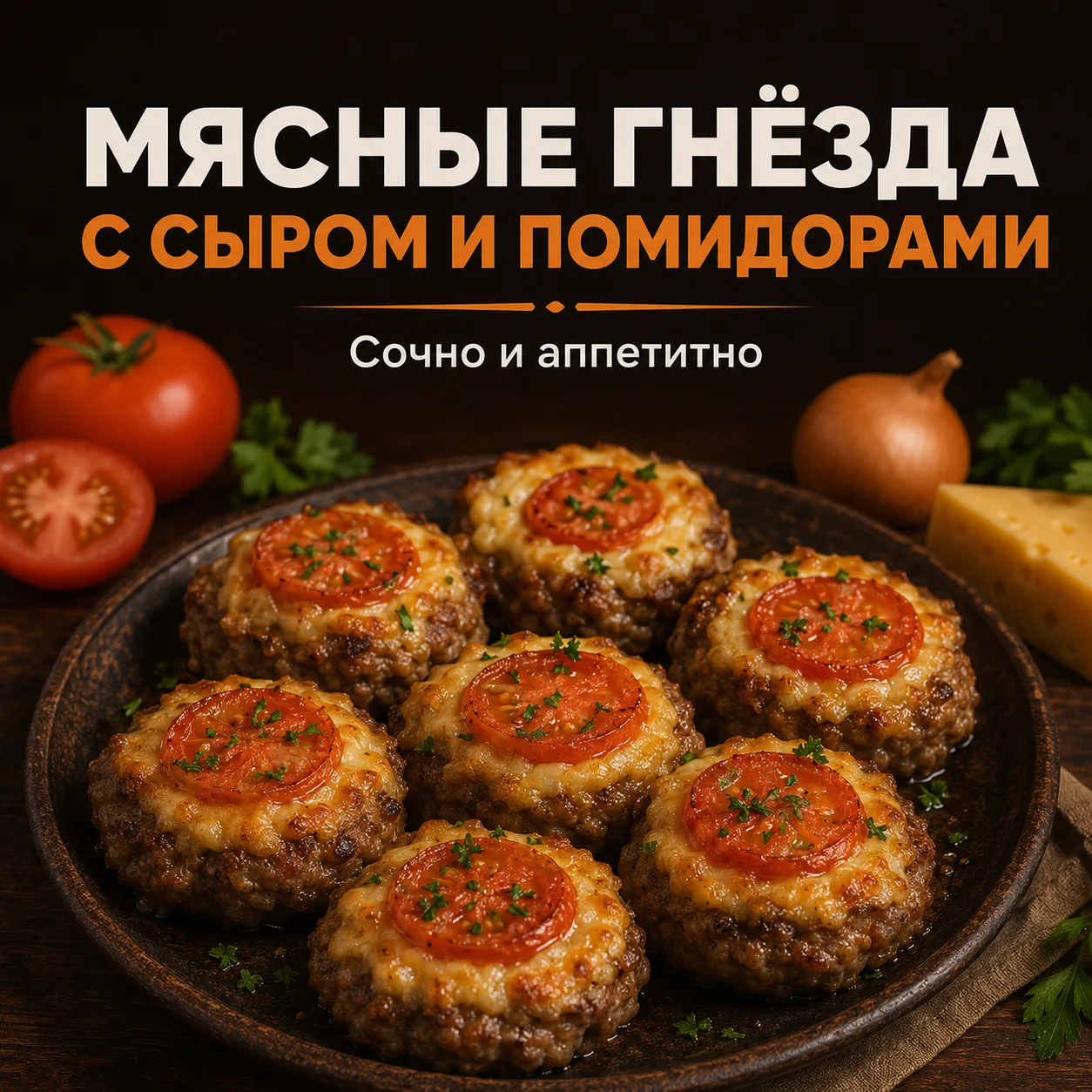 🥩 Мясные гнёзда с сыром и помидорами