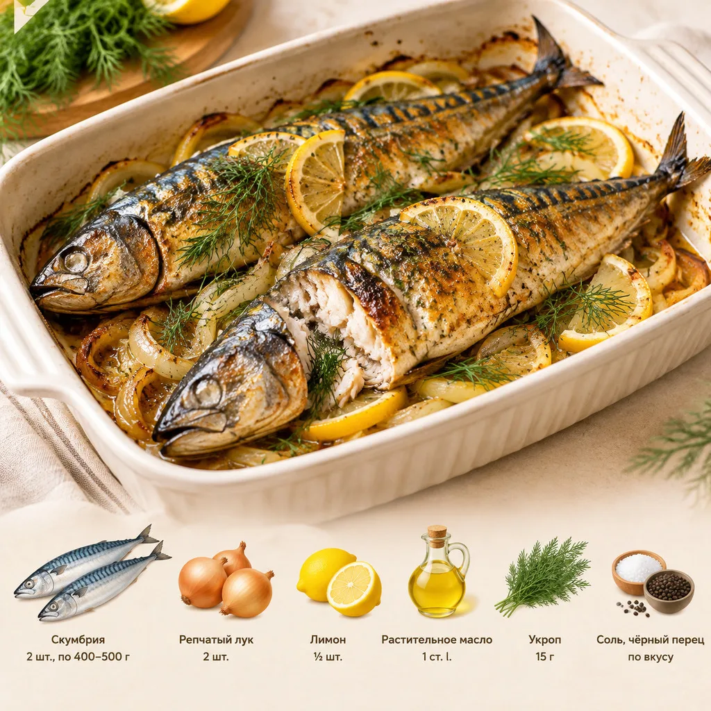 Скумбрия с луком и лимоном в духовке 🤤