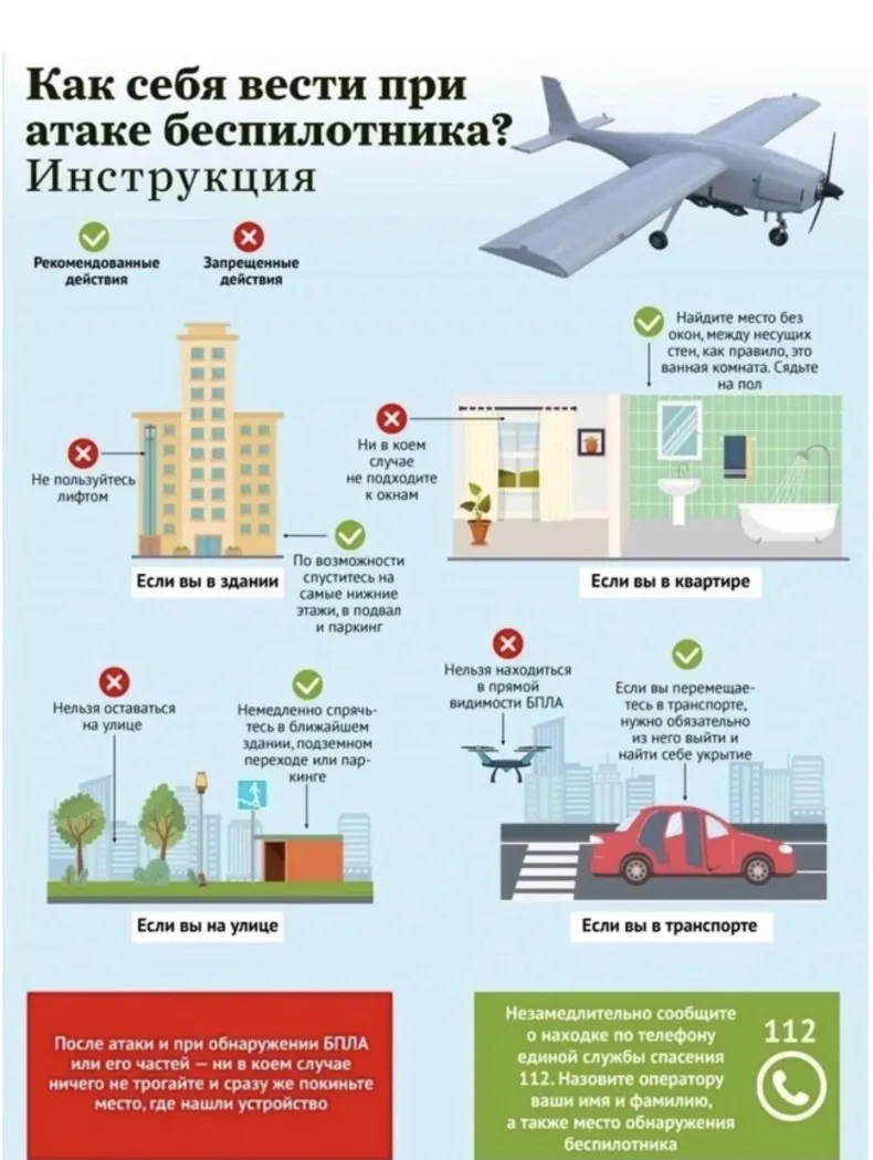 Найдите укрытие. При обнаружении приближающегося дрона или звука взрыва немедленно ищите надежное ук