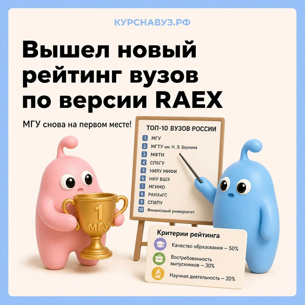 ⚡️ Вышел новый рейтинг вузов по версии RAEX

1 — МГУ

2 — МГТУ им. Н. Э. Баумана

3 — МФТИ

4 — СПбГ