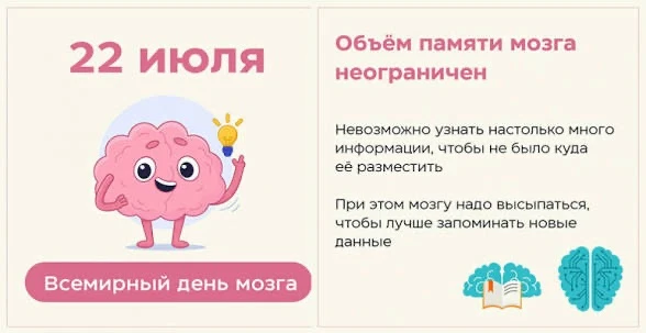 22 июля - Всемирный день мозга
Эта дата призвана повысить внимание людей и общества к вопросам здоро