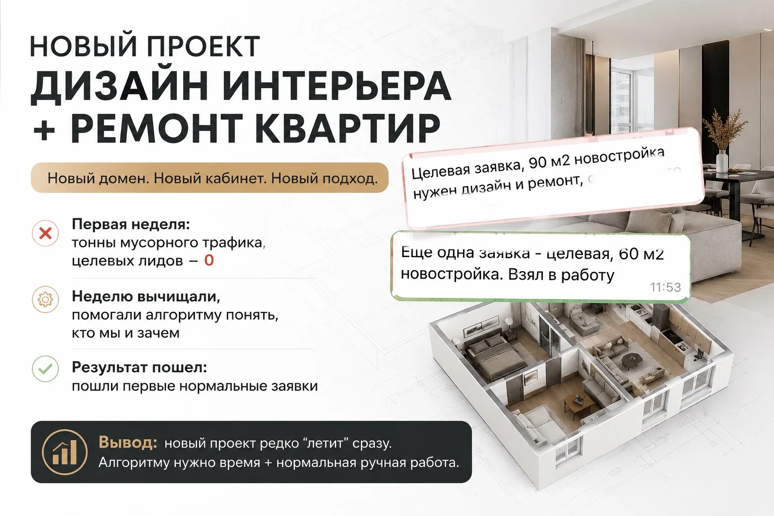 Взял на запуск новый проект: дизайн интерьера + ремонт квартир 🛠️