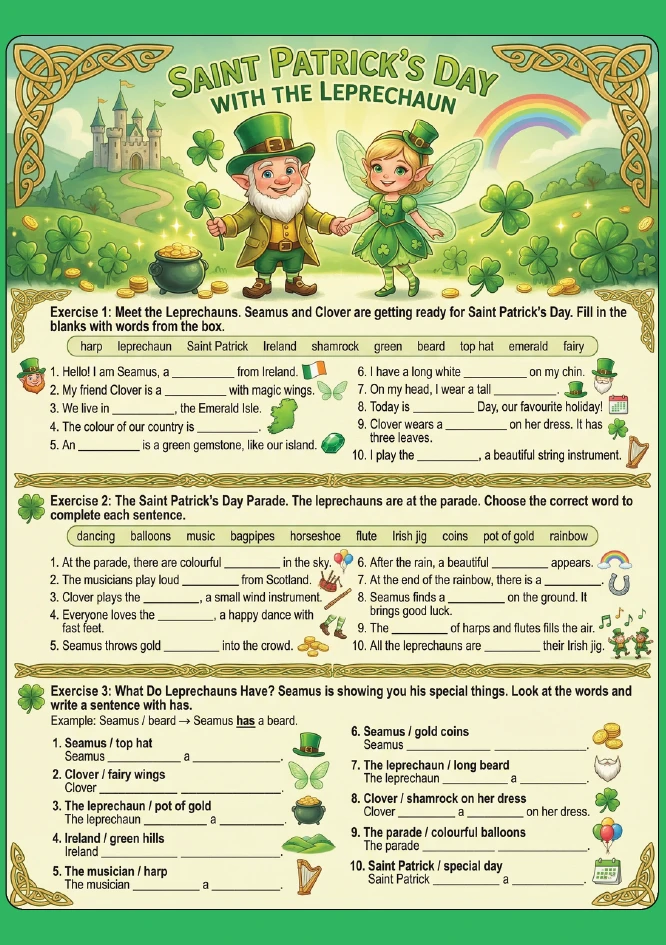 ❤ SAINT PATRICK'S DAY WITH THE LEPRECHAUN A0-A1    ❤️ Забрать бесплатно можно здесь     📚📚📚Бесплатна