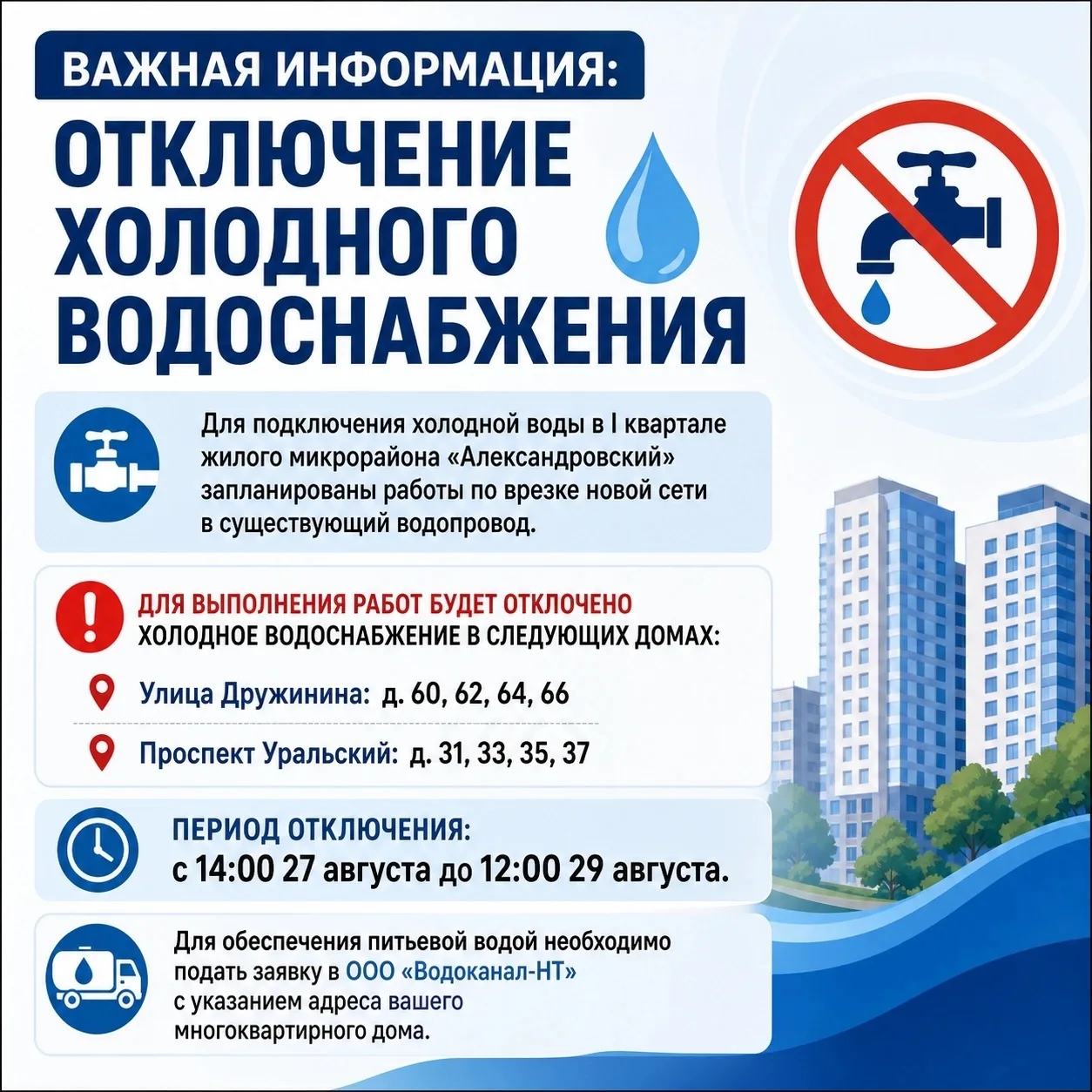ажная информация: отключение холодного водоснабжения 💧