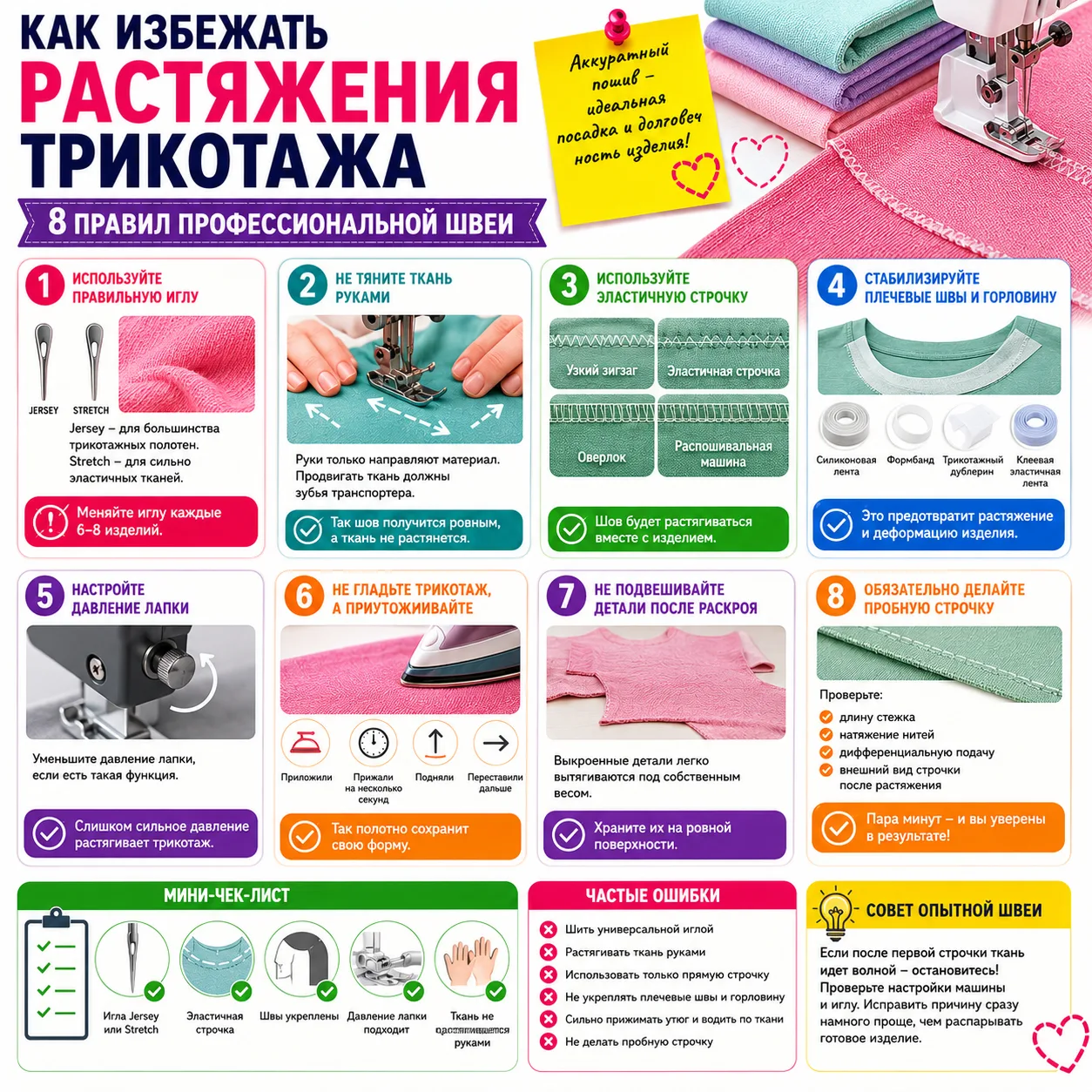 🧵 Как избежать растяжения трикотажа: 8 правил профессиональной швеи

Трикотаж — один из самых удобн