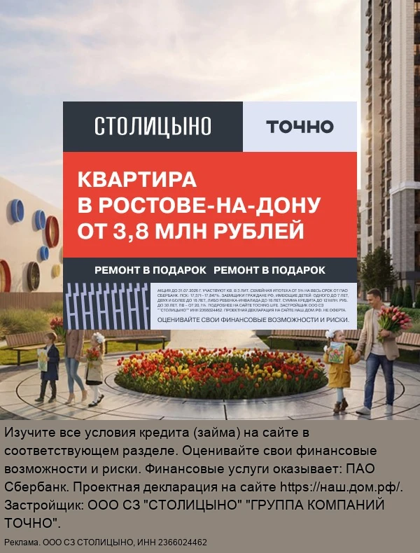 Квартира в Ростове от 3.8 млн рублей. Ремонт в подарок!