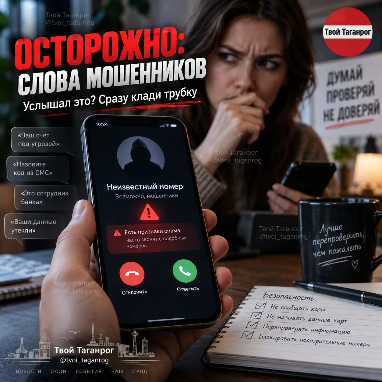 🚨 10 слов и фраз, которые часто используют мошенники, назвали в Сбербанке