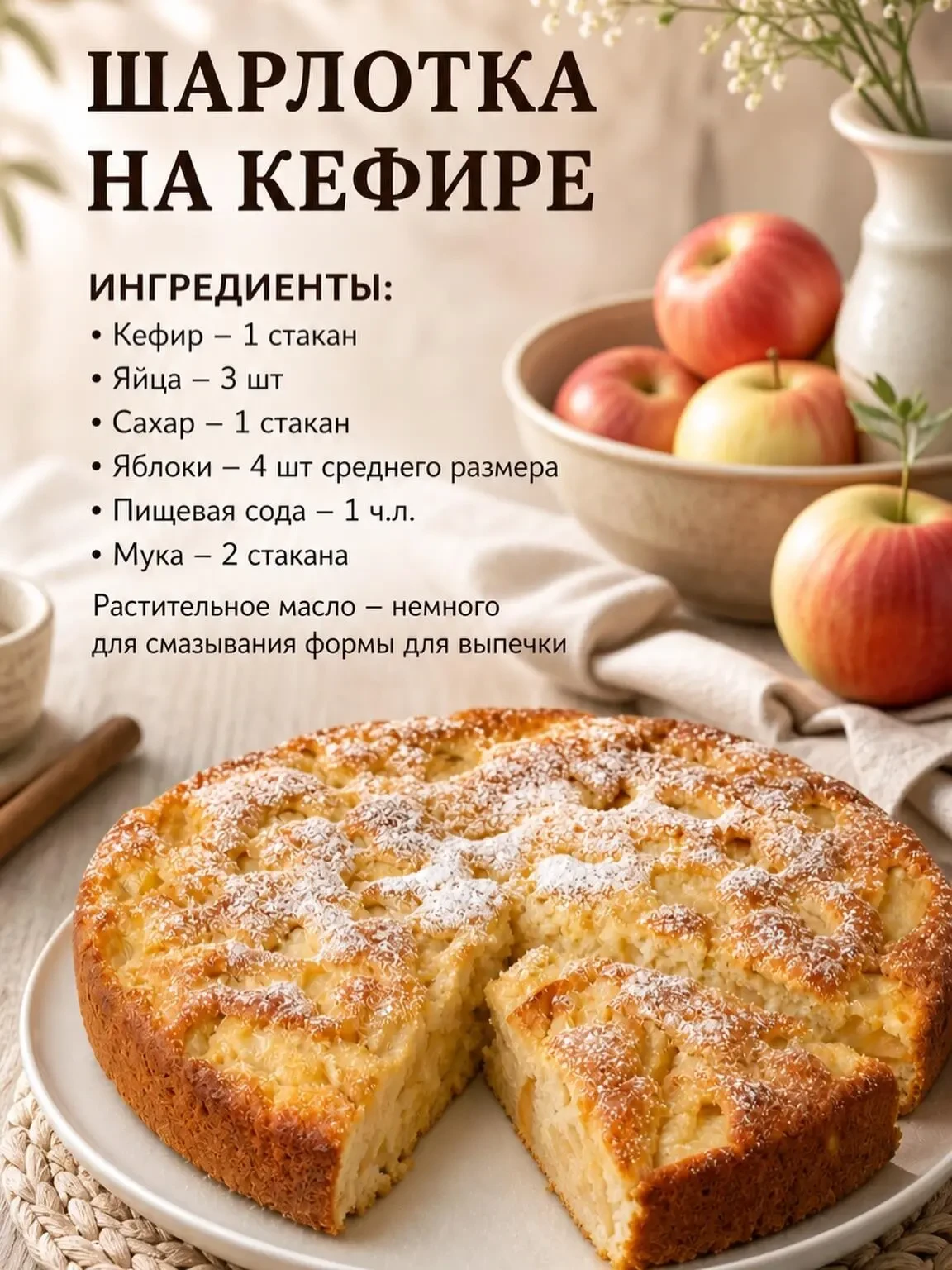 ШАРЛОТКА НА КЕФИРЕ 🥛🍏