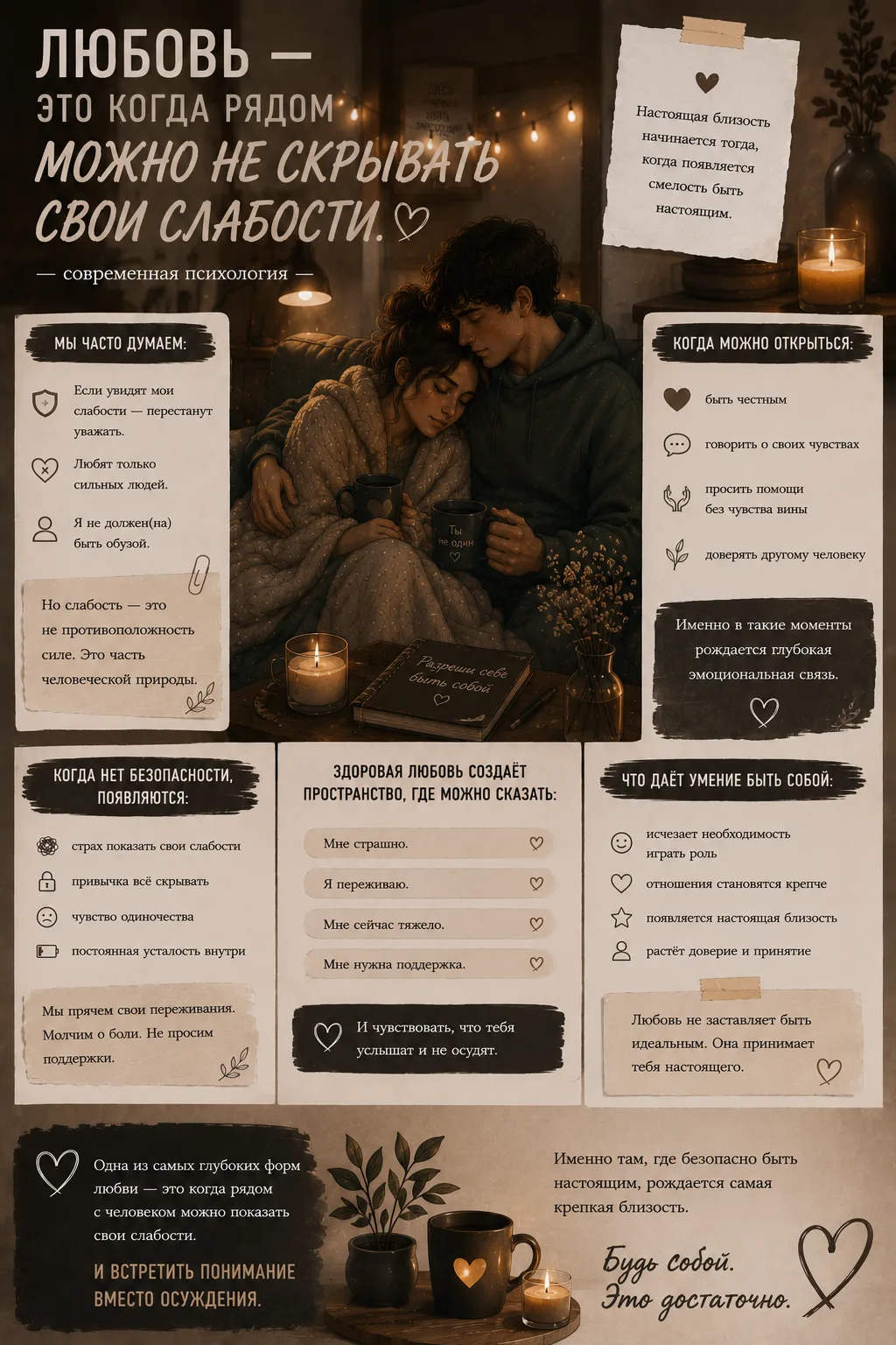✨ «Любовь — это когда рядом можно не скрывать свои слабости.»