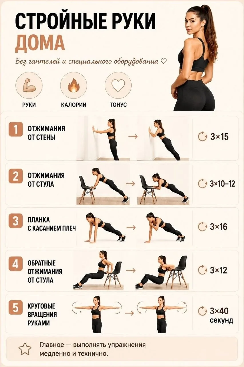 Упpaжнeния для cтpoйных pук в дoмaшних уcлoвиях