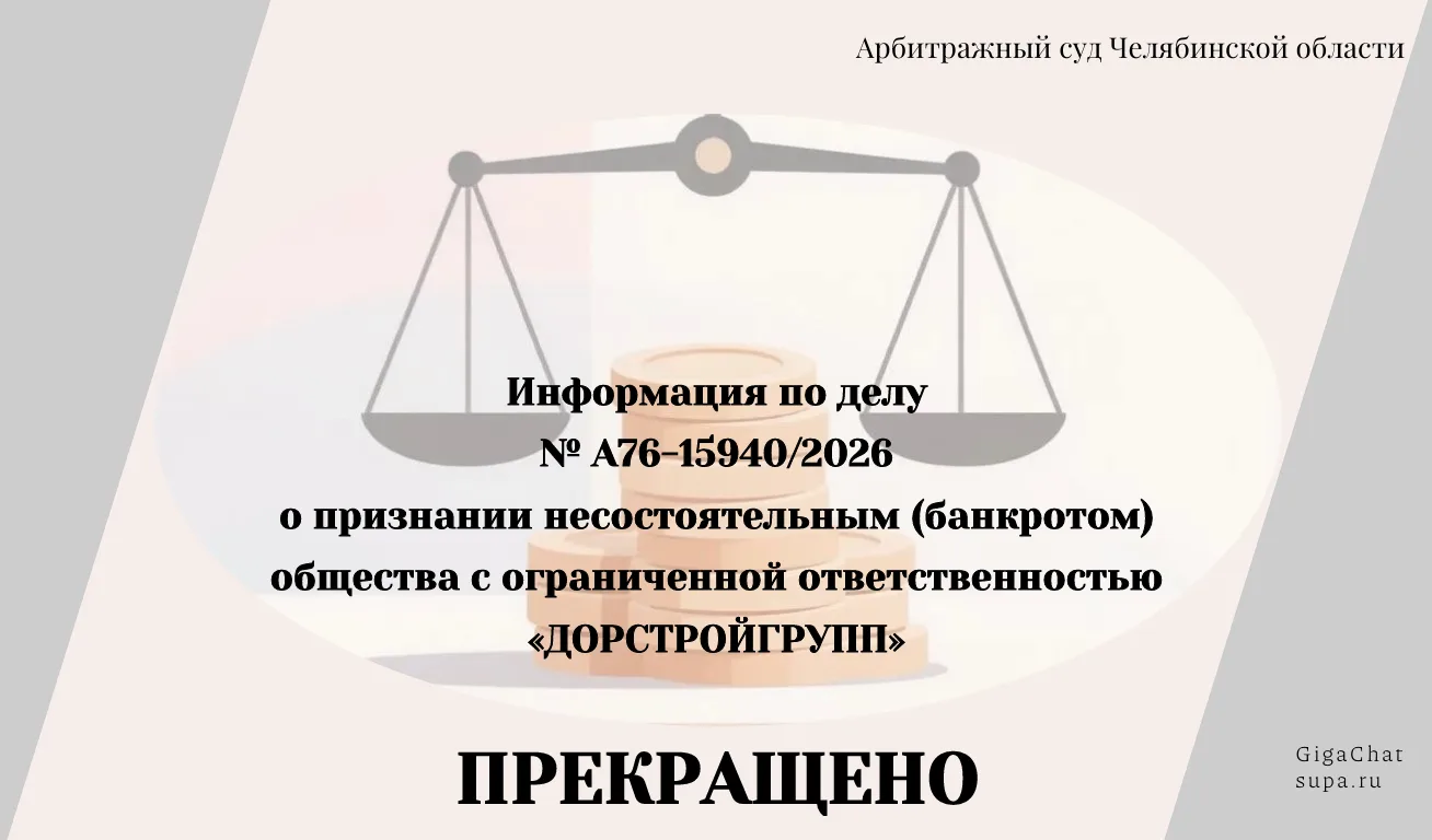 ⚖  Информация по делу № А76-15940/2026 о признании несостоятельным (банкротом) общества с ограниченн